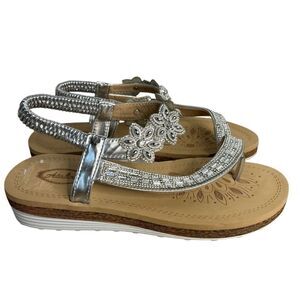 Atalina Rhinestone Embellished Sandals Womens 9M 39 Silver Flower Wedge Shoes
